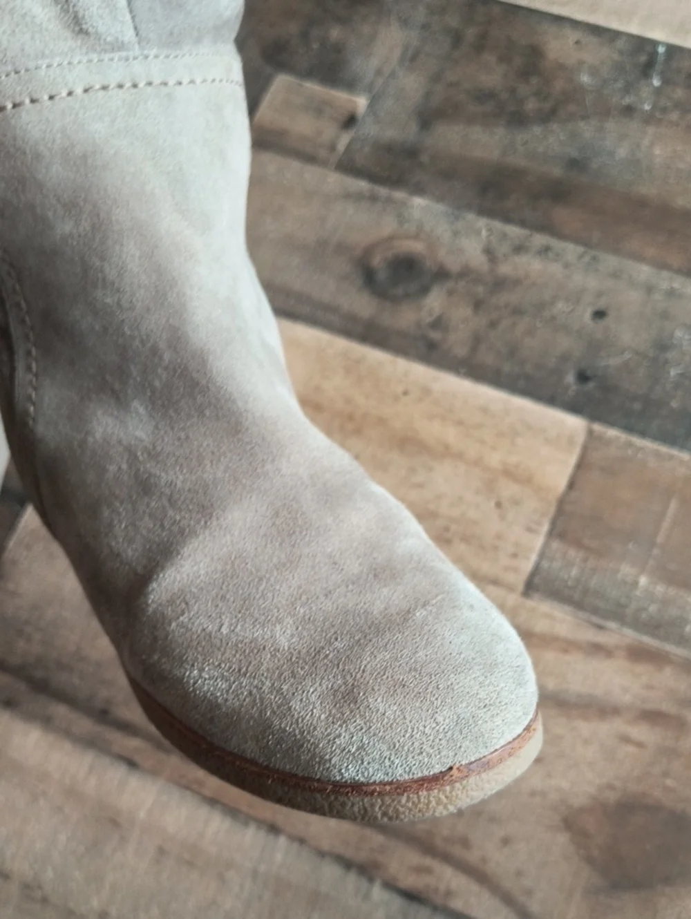 Sam Edelman Orlando Beige Leather Suede Knee High Faux Trim Flat Boots Sz 7.5